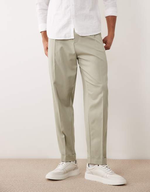 ASOS DESIGN - Pantaloni carrot sartoriali in twill verde salvia con risvolto, 2 di 5