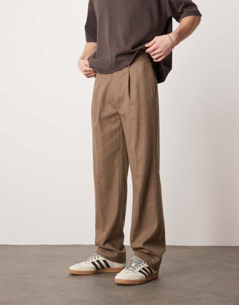 ASOS DESIGN - Pantaloni chino eleganti dritti in misto lana marrone con piega sul davanti - view 1