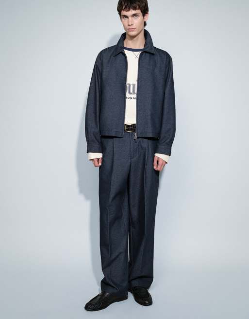 ASOS DESIGN - Coordinato elegante stile harrington effetto denim blu navy con zip, 3 di 3