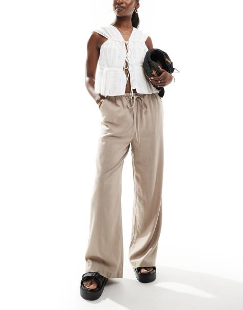 ASOS DESIGN - Pantaloni color sabbia in misto lino - view 1
