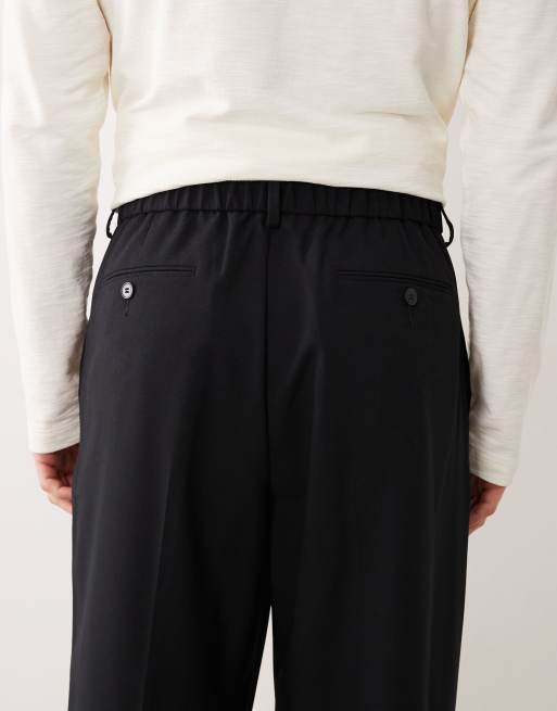 ASOS DESIGN - Pantaloni comfort elasticizzati in twill neri con vita elasticizzata, 4 di 5