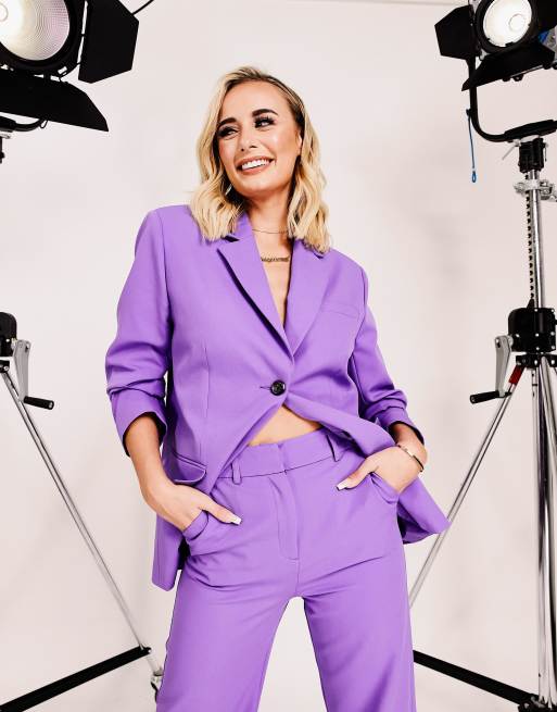 ASOS DESIGN - Pantaloni comodi da abito a fondo ampio viola, 4 di 4