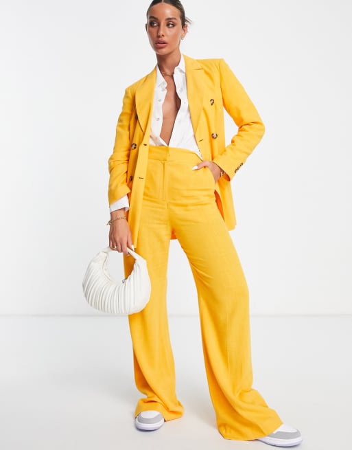 ASOS DESIGN - Pantaloni comodi da abito a zampa in lino color agrumi