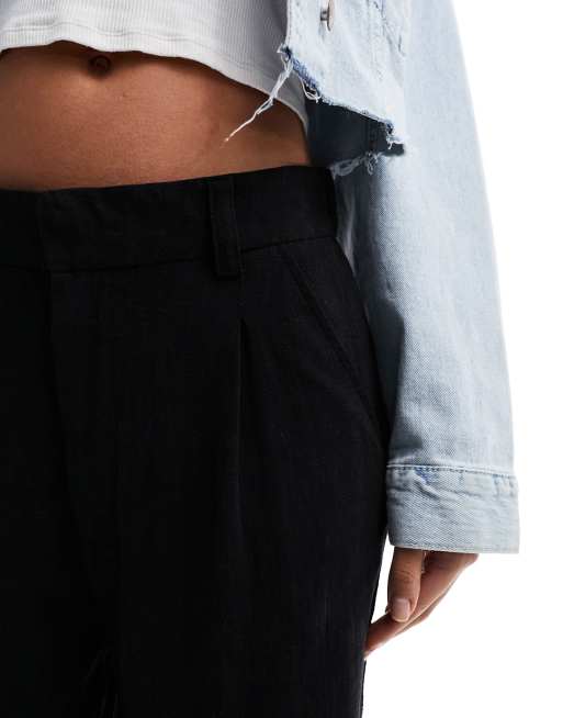 ASOS DESIGN - Pantaloni comodi dritti neri in misto lino , 2 di 5
