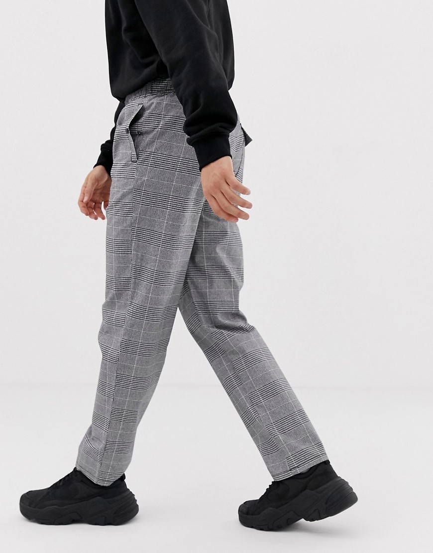 ASOS DESIGN - Pantaloni comodi grigi a quadri con pratica cintura-Grigio