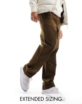 ASOS DESIGN relaxed pull on trouser in brown with elasticated waist - ASOS Price Checker