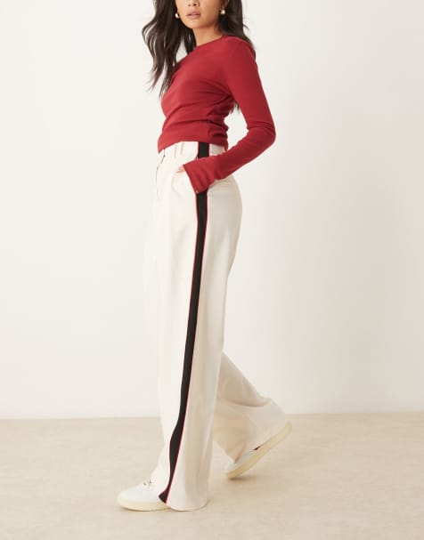 ASOS DESIGN - Pantaloni comodi sartoriali bianco sporco con profili a contrasto - view 1