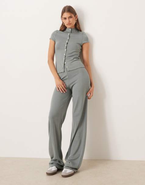 ASOS DESIGN - Pantaloni compatti pesanti con fondo ampio grigi in coordinato - view 1