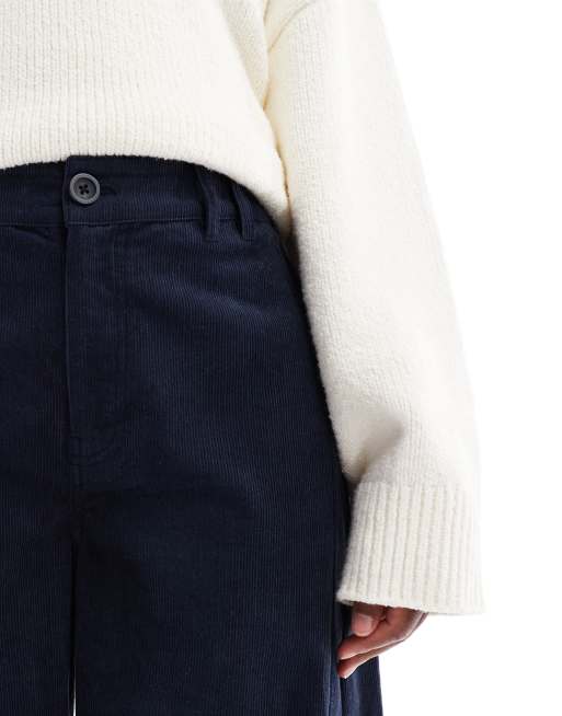ASOS DESIGN - Pantaloni con cavallo basso blu navy in velluto a costine con cuciture, 5 di 5
