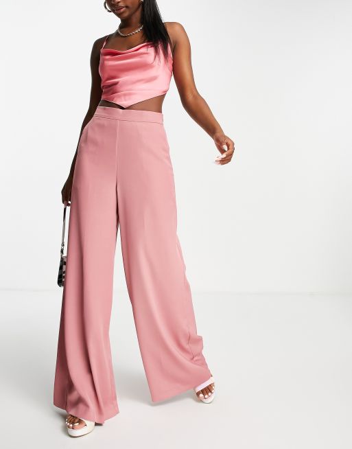 ASOS DESIGN - Pantaloni con fondo ampio a vita alta, colore rosa 