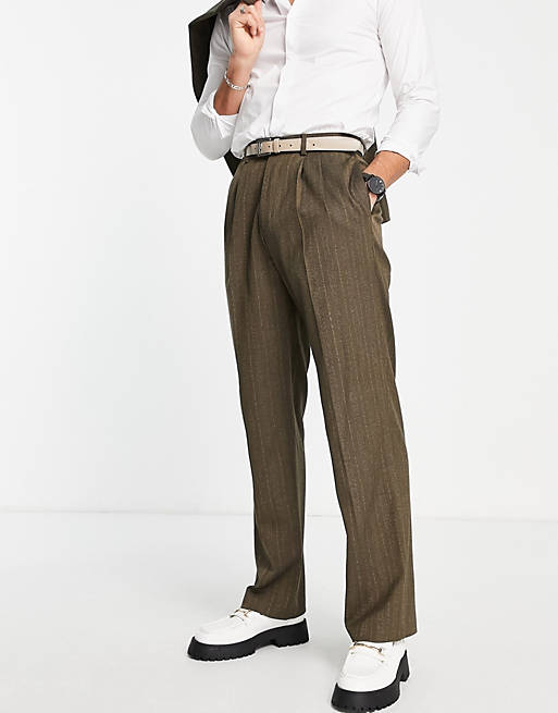 Pantaloni con fondo ampio a vita alta a righe Asos Uomo Abbigliamento Pantaloni e jeans Pantaloni Pantaloni a zampa 