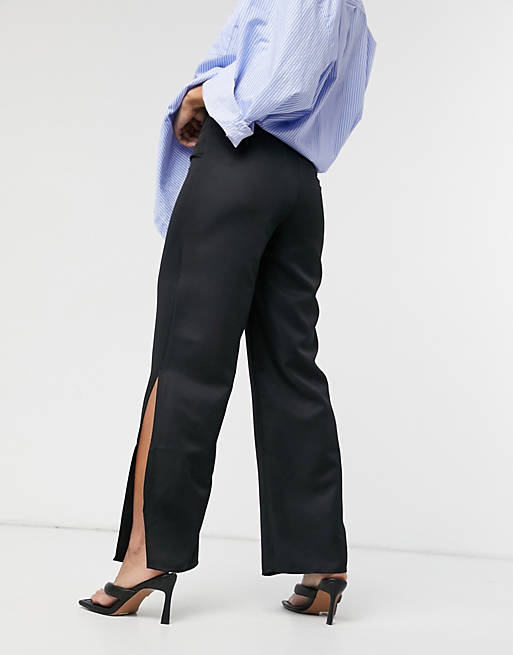 Pantaloni neri a fondo ampio con spacco sul fondo Asos Donna Abbigliamento Pantaloni e jeans Pantaloni Leggings & Treggings 