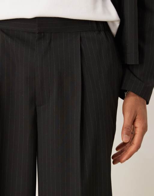 ASOS DESIGN - Pantaloni con fondo ampio eleganti nero gessato in coordinato, 3 di 5