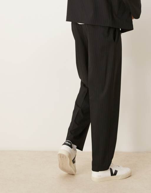 ASOS DESIGN - Pantaloni con fondo ampio eleganti nero gessato in coordinato, 4 di 5