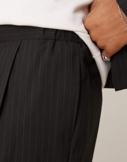 ASOS DESIGN - Pantaloni con fondo ampio eleganti nero gessato in coordinato, 5 di 5
