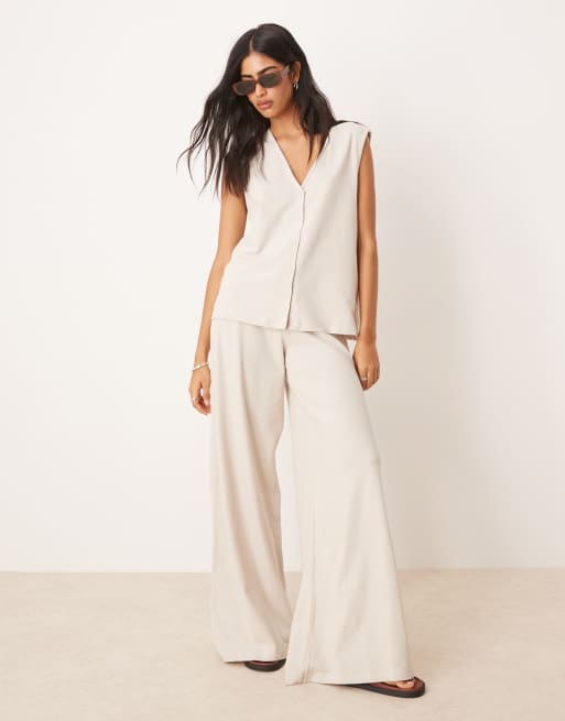 ASOS DESIGN - Pantaloni con fondo ampio in maglia testurizzata color pietra in coordinato