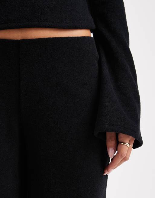 ASOS DESIGN - Pantaloni con fondo ampio neri spazzolati a coste in coordinato, 3 di 5