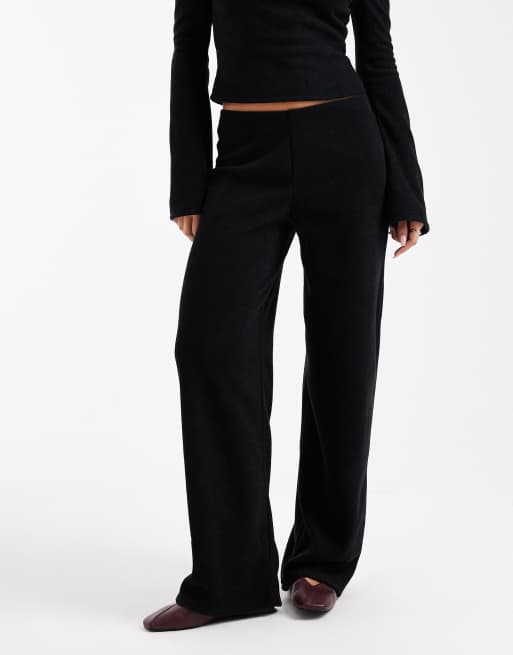 ASOS DESIGN - Pantaloni con fondo ampio neri spazzolati a coste in coordinato, 5 di 5