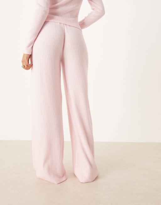 ASOS DESIGN - Pantaloni con fondo ampio rosa spazzolati a coste in coordinato, 4 di 5