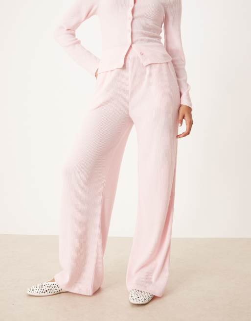 ASOS DESIGN - Pantaloni con fondo ampio rosa spazzolati a coste in coordinato, 3 di 5