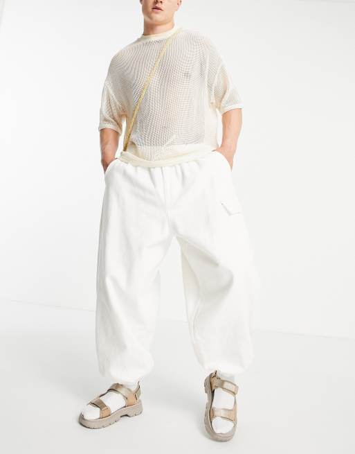 ASOS DESIGN - Pantaloni con vita elasticizzata e tasche cargo, colore bianco