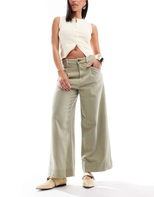 ASOS DESIGN - Pantaloni corti con fondo ampio kaki slavato, 4 di 5