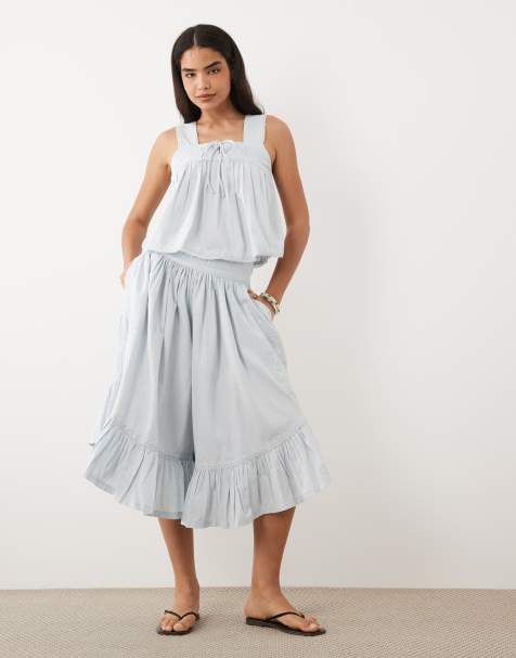 ASOS DESIGN - Pantaloni cropped a fondo ampio blu con finiture all'uncinetto - view 1