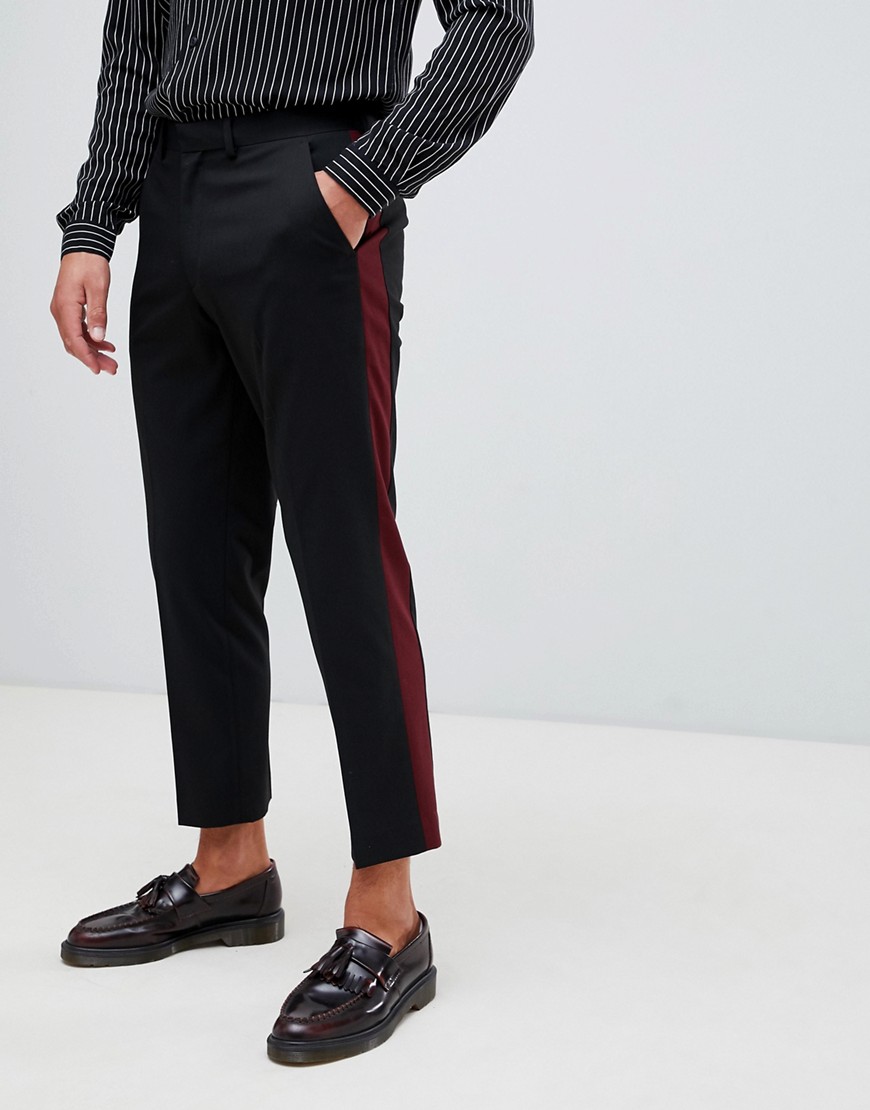 ASOS DESIGN - Pantaloni cropped eleganti con righe laterali a colori alternati-Nero
