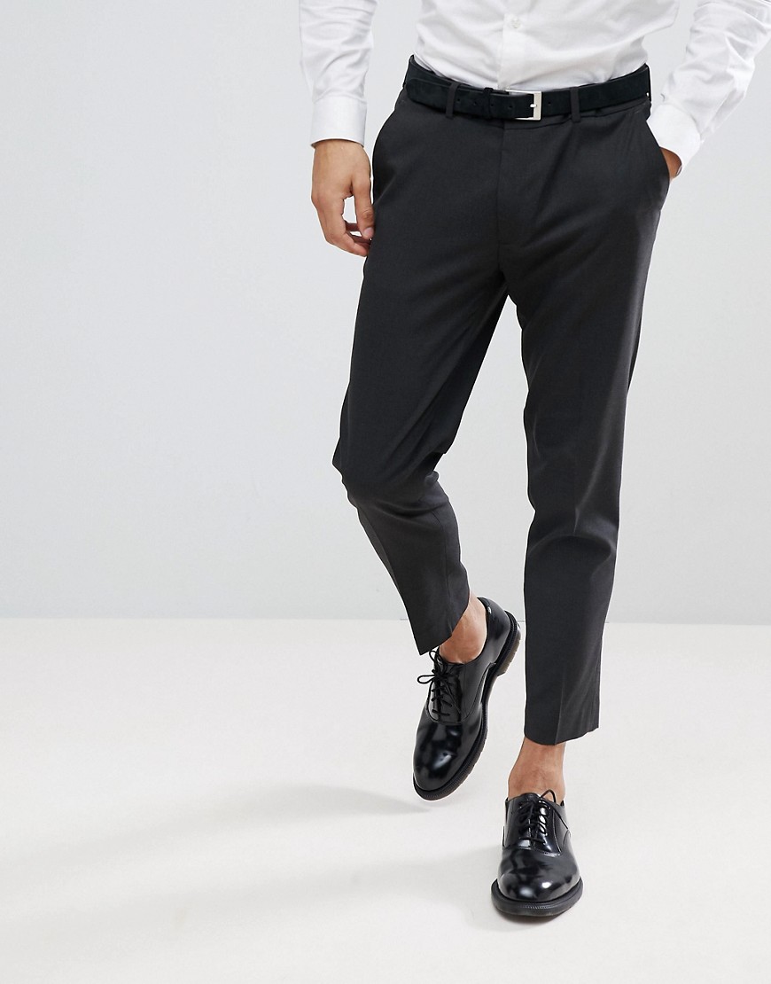 ASOS DESIGN - Pantaloni cropped skinny eleganti antracite-Grigio