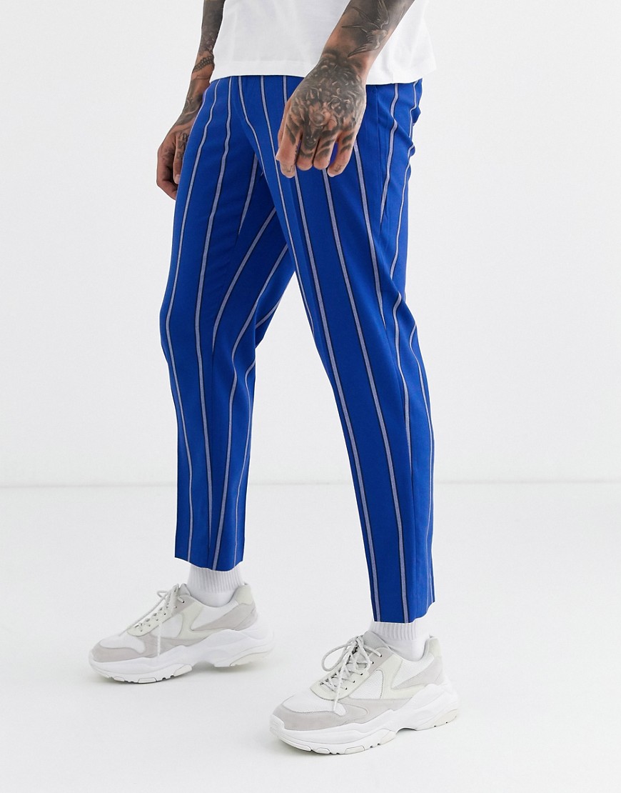ASOS DESIGN - Pantaloni cropped skinny eleganti blu a righe
