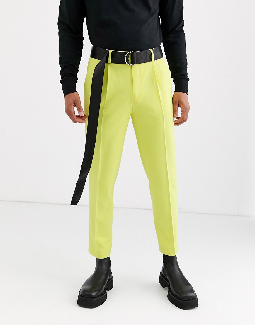 ASOS DESIGN - Pantaloni cropped slim eleganti giallo acido