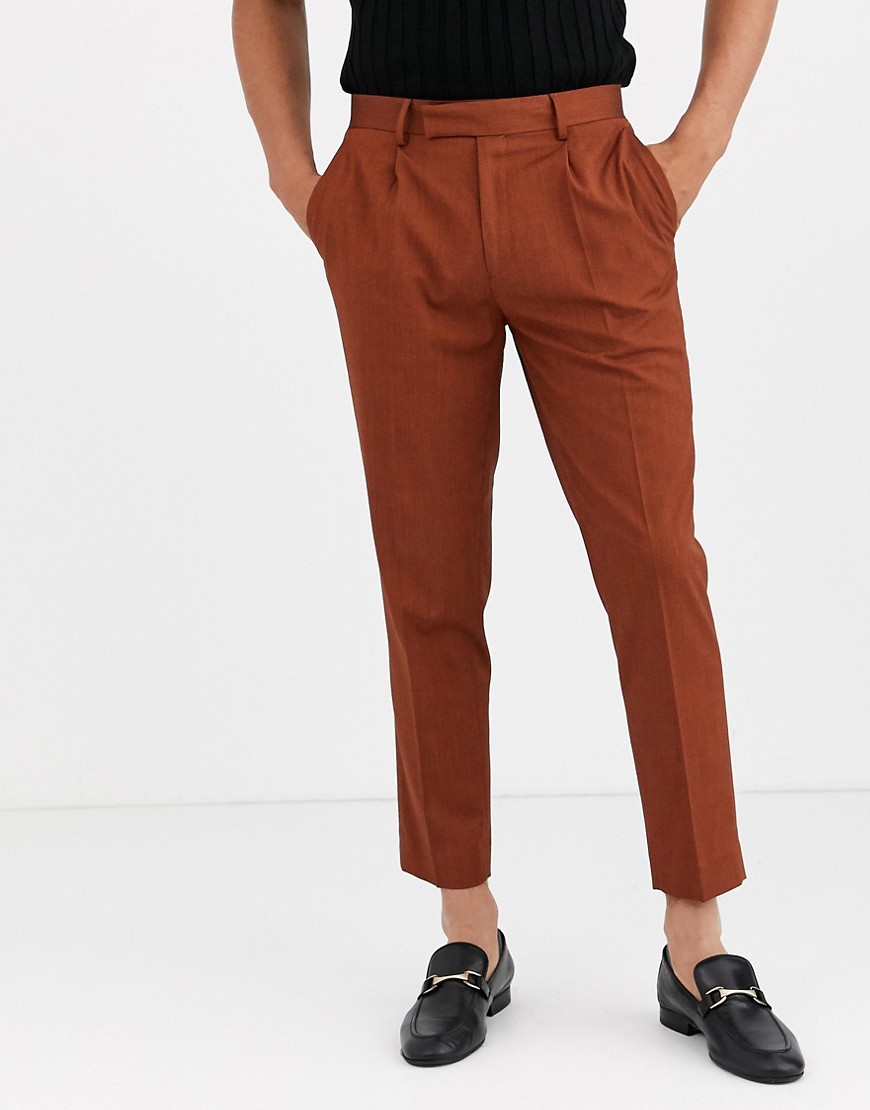 ASOS DESIGN - Pantaloni cropped slim eleganti terracotta-Arancione