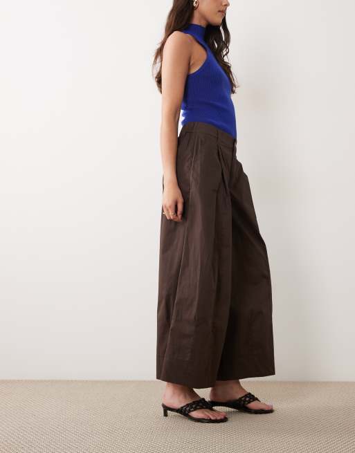 ASOS DESIGN - Pantaloni culotte a fondo ampio color cioccolato, 2 di 5