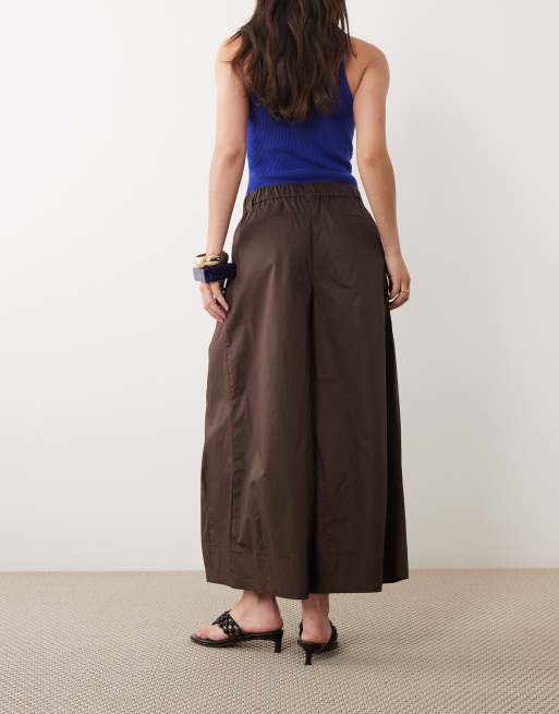 ASOS DESIGN - Pantaloni culotte a fondo ampio color cioccolato, 5 di 5