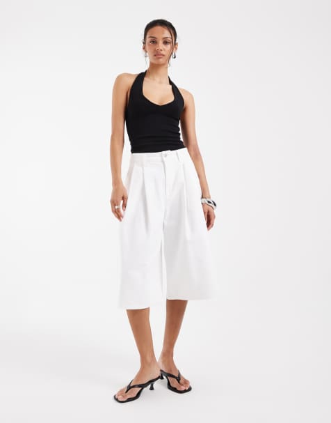 ASOS DESIGN - Pantaloni culotte di jeans bianchi a pieghe - view 1