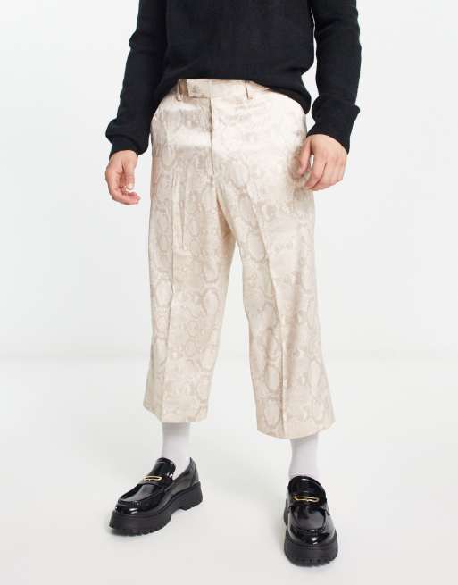 ASOS DESIGN - Pantaloni culotte eleganti a fondo ampio color pietra con stampa pitonata