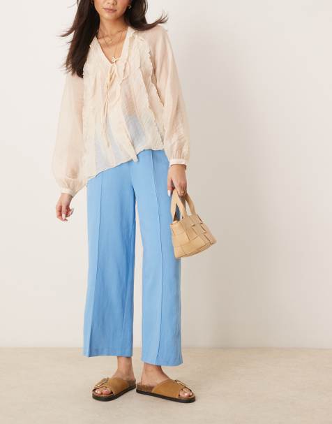 ASOS DESIGN - Pantaloni culotte sartoriali in lino blu - view 1