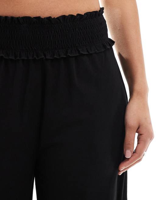 ASOS DESIGN - Pantaloni culotte taglio corto con vita arricciata neri, 5 di 5