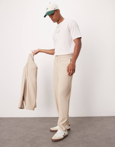 ASOS DESIGN - Pantaloni da abito a cilindro color pietra a coste testurizzati - view 1