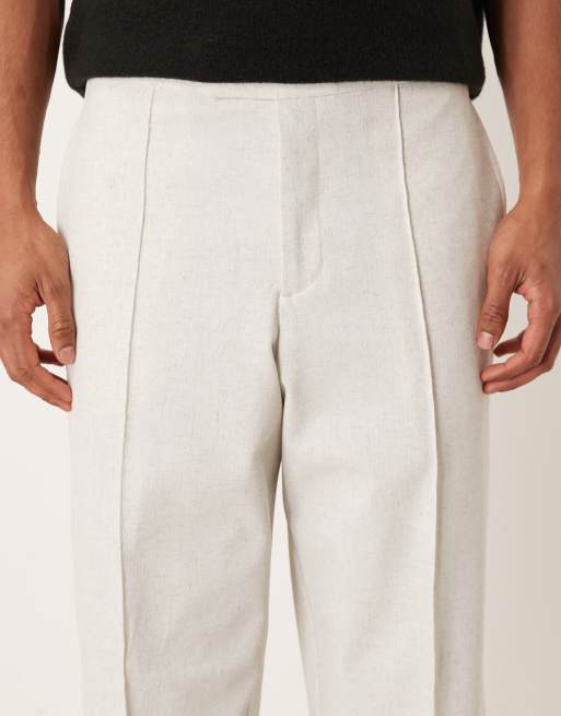 ASOS DESIGN - Pantaloni da abito a fondo ampio color crema mélange testurizzati, 5 di 5