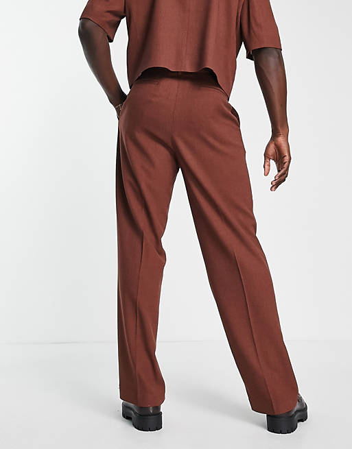 Asos Uomo Abbigliamento Pantaloni e jeans Pantaloni Pantaloni a zampa Pantaloni da abito a fondo ampio color ruggine con micro texture 