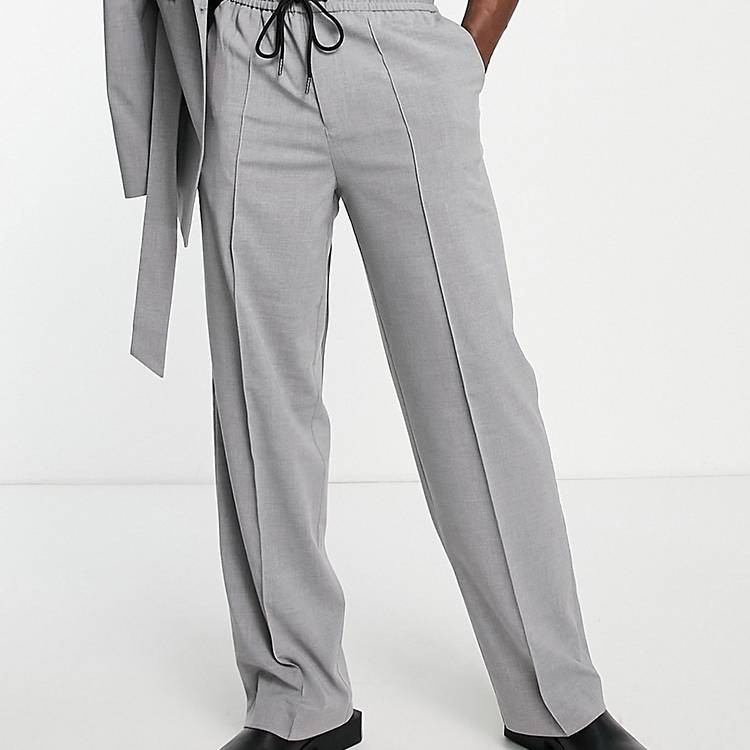 Asos Uomo Abbigliamento Pantaloni e jeans Pantaloni Pantaloni a zampa Pantaloni da abito a fondo ampio con vita elasticizzata grigi 