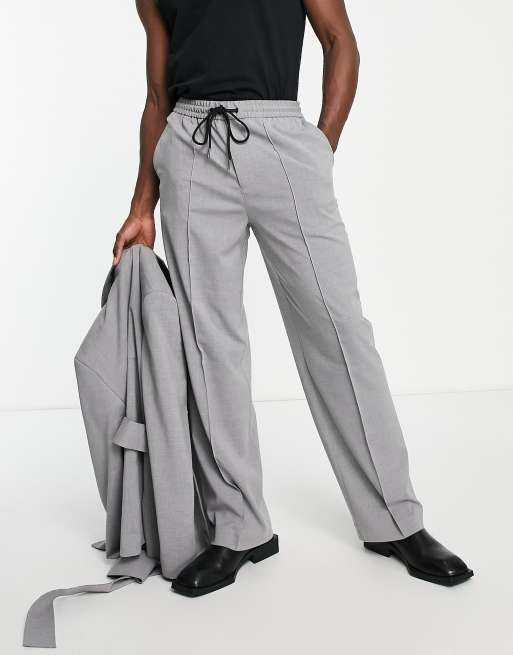 ASOS DESIGN - Pantaloni da abito a fondo ampio con vita elasticizzata grigi, 2 di 4