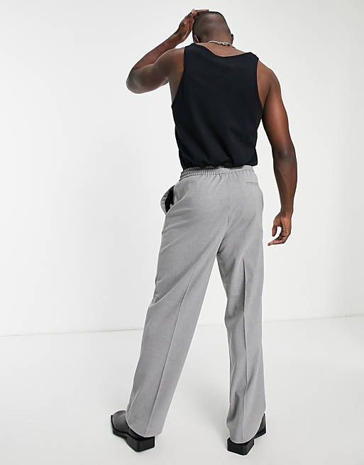Pantaloni da abito a fondo ampio con vita elasticizzata grigi Asos Uomo Abbigliamento Pantaloni e jeans Pantaloni Pantaloni a zampa 
