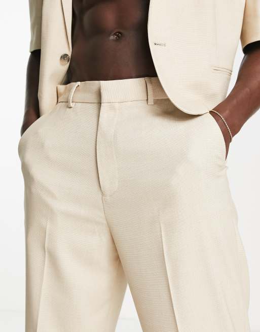 ASOS DESIGN - Pantaloni da abito a fondo ampio écru con micro texture, 3 di 4