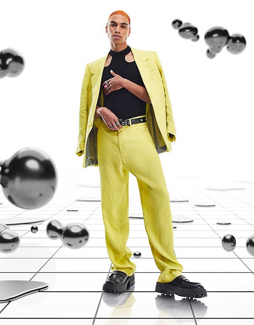 Pantaloni da abito a fondo ampio in plissé gialli Asos Uomo Abbigliamento Pantaloni e jeans Pantaloni Pantaloni a zampa 