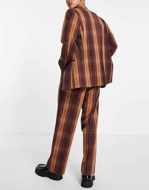 ASOS DESIGN - Pantaloni da abito a fondo ampio marroni a quadri scozzesi, 2 di 4