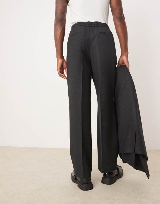 ASOS DESIGN - Pantaloni da abito a fondo ampio neri in tessuto testurizzato, 4 di 5