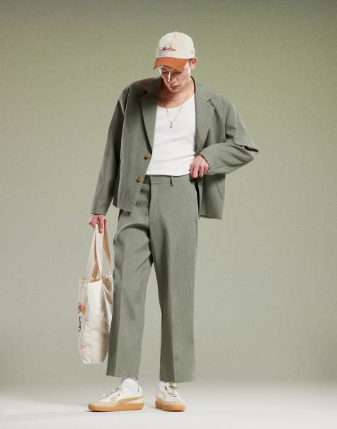 ASOS DESIGN - Pantaloni da abito a fondo ampio verde oliva a coste - view 1