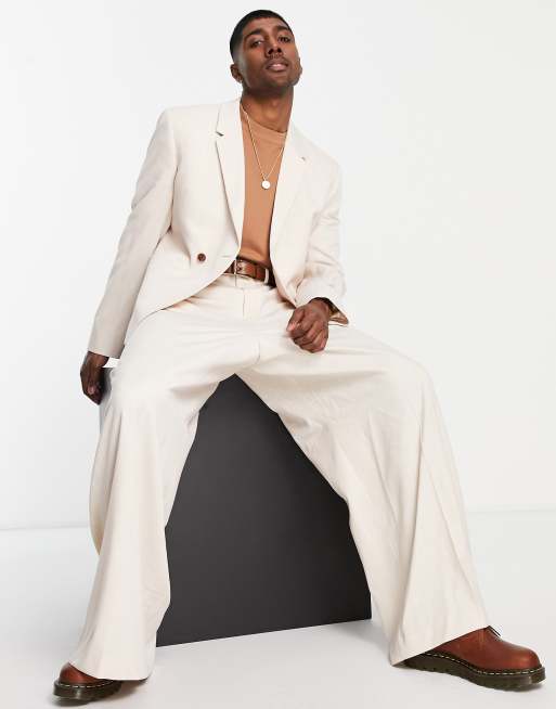 Pantaloni da abito a fondo super ampio écru a righe Asos Uomo Abbigliamento Pantaloni e jeans Pantaloni Pantaloni a zampa 